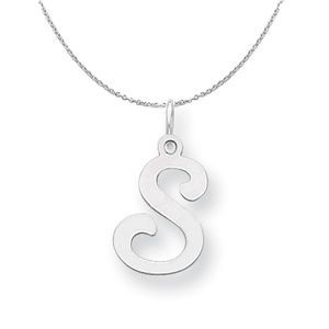 Silver, Sophia Collection, Small Script Initial S Necklace - 16 In